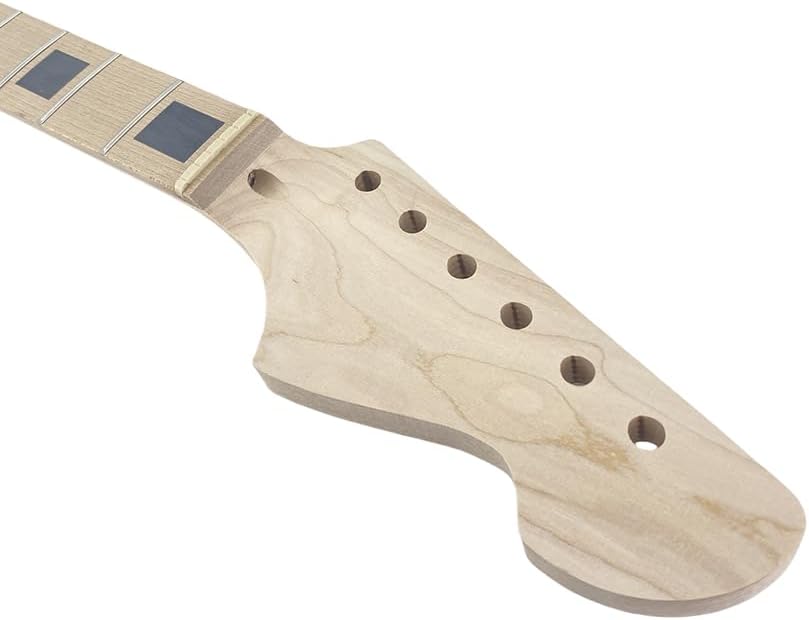 Electric Guitar Neck, Baritone 22 Fret 27 Inch Scale, Maple Neck & Fretboard with Black Block Inlay, Unfinished C-Shape for DIY Builds & Replacements