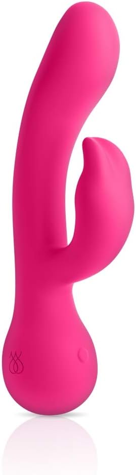 Side view of the Jimmyjane Ruby Rabbit vibrator, showing its ergonomic shape and charging port location.