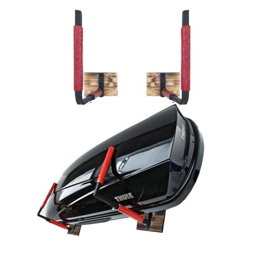 QLS Dachbox Verstellbarer Wandhalter 33-57 cm BOX1 rot zur Aufbewahrung von Dachkoffer Gartengeräte Skibox Sportgeräte Surfbrett iSUP Holz Stahl