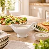 PRETYZOOM Ceramiczna sosjerka z uchwytem, 300 ml, biała, idealna do sosów do smażenia, dressingów i dipów, idealna do kuchni