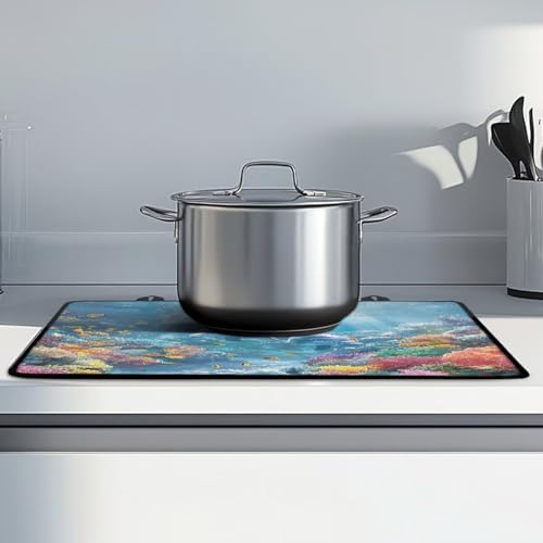 Image of Induction Stove Top Cover Protector Multipurpose Flat Top Stove Cover Mat Universal Stove Top Cover for Electric Anti-Scratching Cooktop Mat, 29 x 21 Inch, Dolphin Coral Reef Print