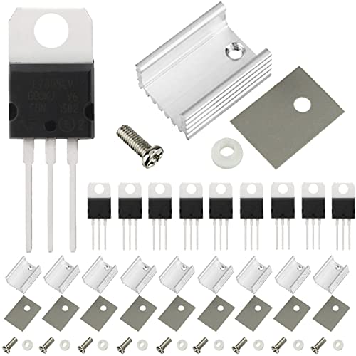 Image of DAOKAI 10PCS L7805 Three-Terminal Voltage Regulator Output 5V 1.5A Linear Positive Fixed 1 TO-220 Package with Heatsink, Screws, Screw Washer, Insulator Rubberized Silicone