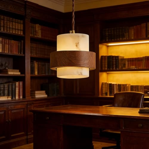 MyLjp Lampa Wisząca LED W Stylu Skandynawskim, Lampa Wisząca W Stylu Retro, Z Naturalnego Kamienia I Drewna, Żyrandol Kuchenny W Stylu Vintage Z Regulacją Wysokości, Do Sypialni, Jadalni, Salonu