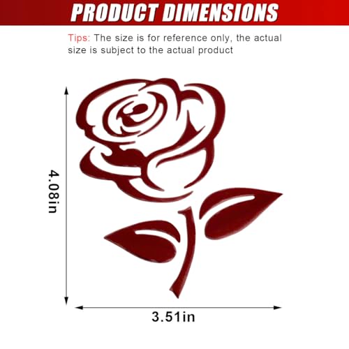 Image of 3D Rose Car Sticker Decal, Waterproof PVC Auto Bumper Stickers, 3.9'' x 3.1'' Cute Flower Car Window Decals, Vehicle Exterior Decoration Accessories for Wall, Mirror, Laptop (Red)