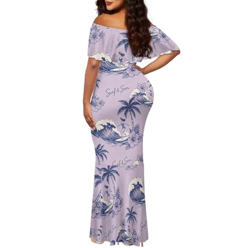 Image of Polynesian for Women S-7XL Off Shoulder Maxi Dress Hawaiian Summer Dresses