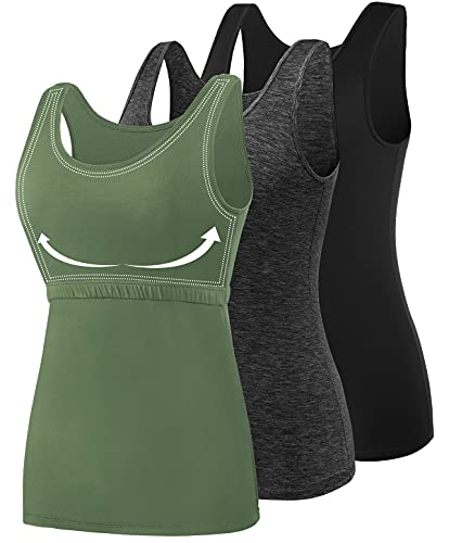 Image of AMVELOP Tank Tops for Women Built in Bra Cotton Shelf Bra Tanks Layering Undershirts 2-3 Pack