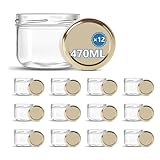 HEEKSE 12pcs Glasterrinen für hausgemachten Pasteten mit goldenem Deckel (470ml)-In Frankreich hergestellt
