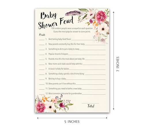 BOHO Baby Shower FEUD Game — Pack of 25 — Fun Shower Family Feud Games, GIRL Baby Shower Bohemian Pink Floral Baby Shower Activity, Rustic Bohemian Chic Baby Shower Fued Games G400-BSF - Thumbnail 4