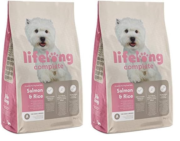 Marchio Amazon - Lifelong - Complete Alimento secco completo per cani adulti (razze di piccola taglia) con salmone e riso, 1 x 3kg (Confezione da 2)