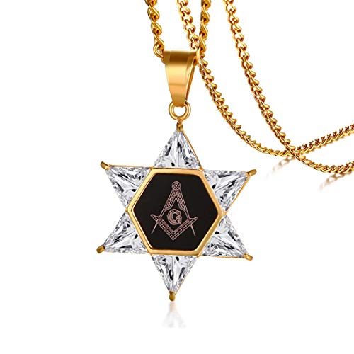 Rockyu ブランド ファッションアクセサリー ネックレス ペア カップル 人気 ブランド メンズ ステンレスチェーン ゴールド 18金ペンダント 六芒星 フリーメーソン 共済会のサムネイル