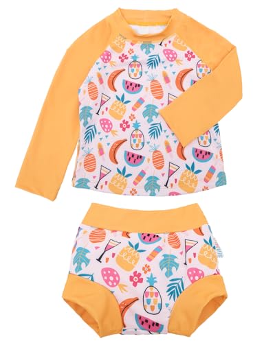 Image of ALVA 2 Pcs Long Sleeve Rash Guard Swim Diaper Sets, Baby Toddler Swimsuit UPF 50+ Sun Protection for Boy and Girl