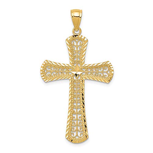 14k Yellow Gold Filigree Cross Religious Pendant Charm Necklace Fancy Fine Jewelry For Women Gifts For Her