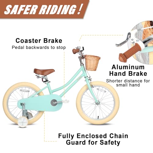 Image of Petimini Vintage Kids Bike for Girls, 12-20 Inch Classic Bicycle with Wicker Basket & Bell, High Tensile Steel Frame, Training Wheels (12-18 inch), 85% Pre-Assembled, Retro Bike for Outdoor Riding