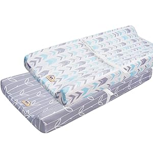 BlueSnail Print Changing pad Cover Set 2PK, Breathable and Comfortable Changing Pad Cover for Boys and Girls (Gray+Blue…