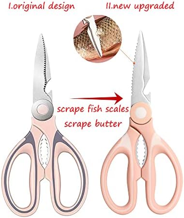 Jasni Kitchen Scissors, Heavy Duty Scissors, Stainless Steel Kitchen Shears, Multipurpose Ultra Sharp Utility Left Handed Scissors for Poultry, Fish, Vegetables, Herbs, BBQ, Flowers, Nuts (Pink)