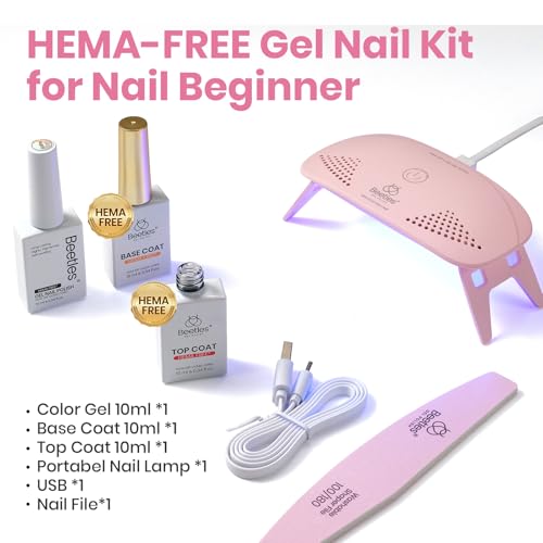Image of Beetles 5 Pcs White Gel Nail Kit with U V Light, 10ML HEMA-Free Cloud White Gel Polish Set Portable Manicure Kit with Base & Top Nails File Coat Soak Off Home Travel Salon Tools Gifts for Women Girls