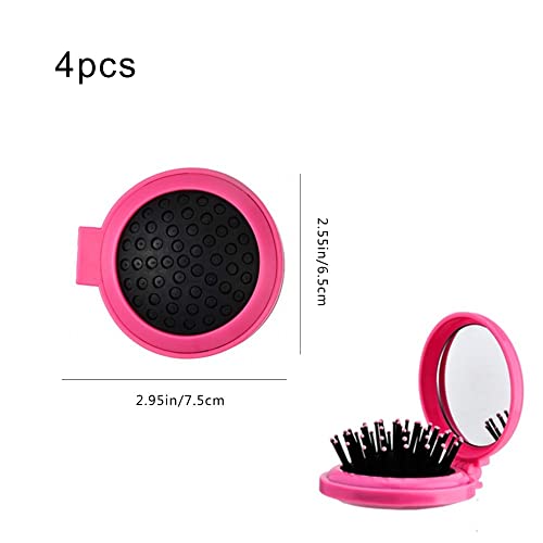 4 Pcs Round Travel Hair Brush with Mirror Lovely Hair Comb Folding Pocket Hairbrush for Travel Women and Girls - Image 2