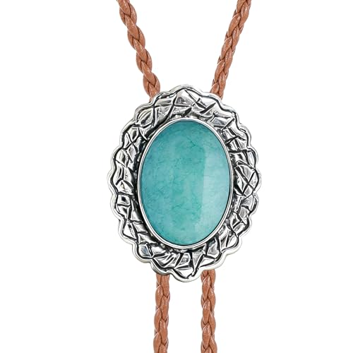 Image of Jeilwiy Bolo Tie for Men Real Stone Westwern Cowboy Ties Silver Bolos Women Leather Necktie Gift for Birthday Christmas