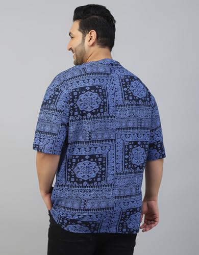 Image of Veirdo 100% Pure Cotton Oversized Loose Baggy Fit Drop Shoulder Paisley Printed Plus Size T-Shirt for Men (Sizes: 2XL to 5XL)