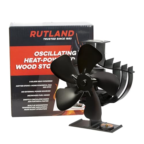 Rutland Oscillating Wood Stove Fan, 5-Blade Heat-Powered, 220 CFM...