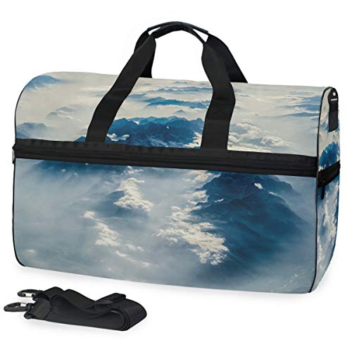 MONTOJ Bolsa de viaje de lona de gran tamaño con las montañas de las nubes, multicolor, Talla única