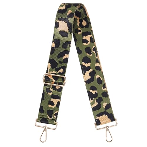 Image of uxcell Purse Strap Replacement, 31-51inch Adjustable Polyester Leopard 2inch Wide Crossbody Shoulder Strap for Handbag Guitar(Green, Gold Buckle)