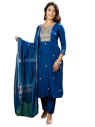 Kurta festif droit ensemble pantalon dupatta tunique indienne