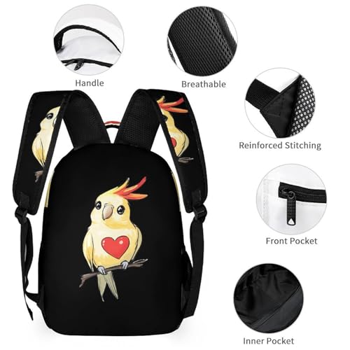 Cockatiel with Heart Cute Backpacks Set Lightweight Lunch Bag Aesthetic Pencil Cases for Travel Work3