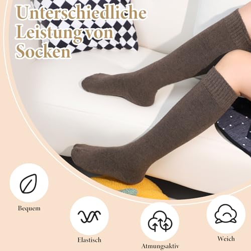 Tialfas 5 Paare Kniestrümpfe Damen, Warme Damen-Kniestrümpfe Baumwolle Weichem Touch Knee High Socks Schwarz Komfortables für Hiking Outdoor Alltag und kalte Winter