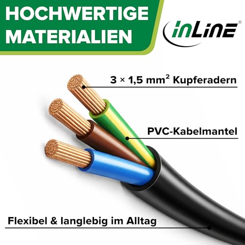 InLine Schutzkontakt-Verlängerungskabel CEE 7/7 für Innenbereich, GS-zertifiziert mit Kinderschutz, 230V, H05VV-F3G1,5, 2m, schwarz, 16402 – Ansicht 5