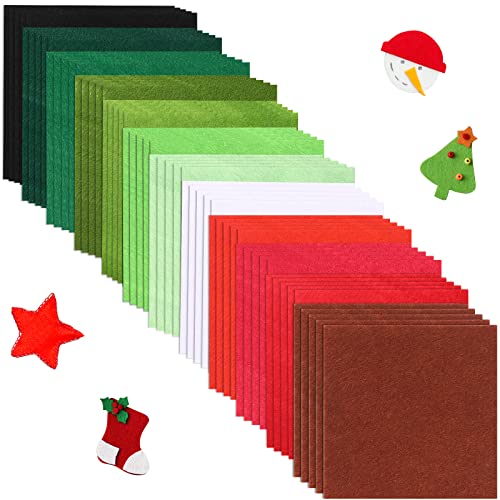 Tatuo 96 Pieces Christmas Felt Fabric Sheets Squares Soft Assorted Colors Felt Craft Sheets for DIY Crafts Sewing Christmas Decoration 4 x 4 Inch(12 Colors)