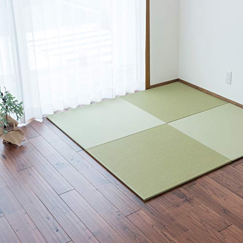 備後たたみ屋本舗 フロア畳びんご・和紙置き畳(日本製・全て自社製造・滑り止め付・レイアウト自由) (清流カラー.01.銀白色, 4枚セット)【受注生産商品】