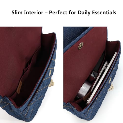 Quilted Denim Crossbody Bags for Women, Chain Strap Shoulder Bags, Medium Double Flap Purse, Gold Hardware Jean Purse4