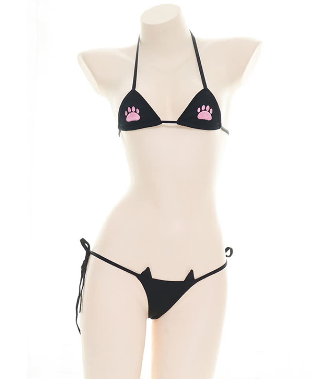 SINGUYUN Womens Sexy Micro bikini Suit Anime Bikini Cosplay Lingerie Kawaii Bra and Panty Set Cute: One Size 220black