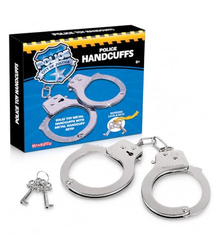Kangaroo Toy Metal Handcuffs for Kids with Keys Safe Release Mechanism Metal Police Cuffs Pretend Play Handcuffs Costumes Prop Toy Hand Cuffs with Keys for Kids Boys & Girls