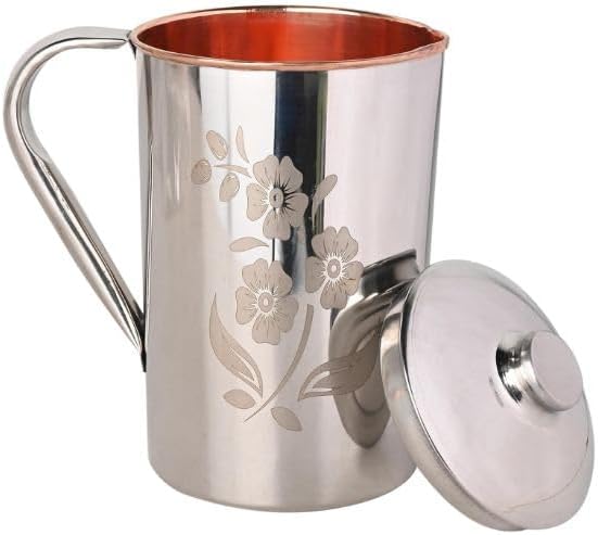 2actielife Ayurvedic Copper & Stainless Steel Water Jug | Pure Copper Inside, Durable Stainless Steel Outside | 1.5L Floral Design Pitcher for Health & Wellness - Image 6