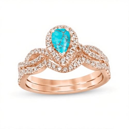 1CT-5CT Gemstone Wedding Ring Set Vintage Pear Shaped Engagement Rings For Women 10k 14k 18k White Rose Yellow Gold Halo Twisted Bridal Sets Wedding Rings2