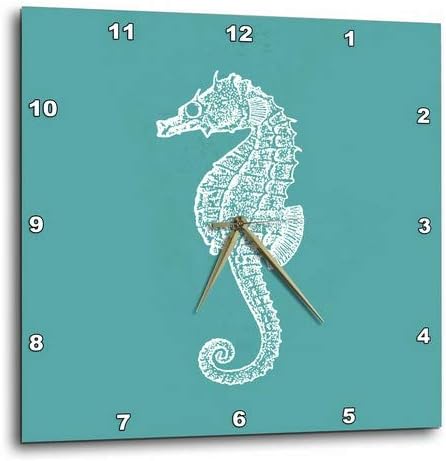 3dRose dpp_164965_2 Teal Blue Seahorse Print Sea Horse Ocean Marine Beach Aquarium Aquatic-Wall Clock, 13 by 13-Inch