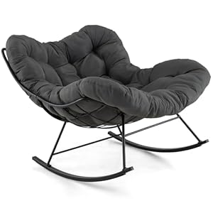 COSTWAY Schaukelstuhl für drinnen & draußen, Schaukelsessel mit gepolstertem Kissen, Gartensessel mit 205 kg Tragkraft & Schaukelfunktion, Relaxsessel für Garten, Balkon, Hinterhof, Wohnzimmer, Grau