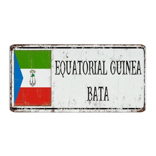 Plaque en métal avec drapeau de la Guinée équatoriale, décoration murale pour jardin, salon, chambre à coucher, souvenir national, affiche d'art de route, cadeau pour clôture, 15,2 x 30,5 cm