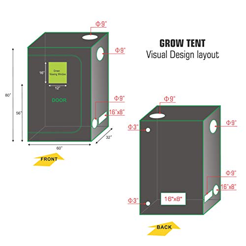 Oppolite 60"X32"X80" Indoor Grow Tent Room 600D Reflective Diamond Mylar Hydroponic Garden Growing Plant With Metal Corner (60"X32"X80") #TOP3