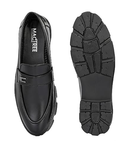 Image of MACTREE Men's Polyurethane (PU) Chunky Sole High Heel Loafers