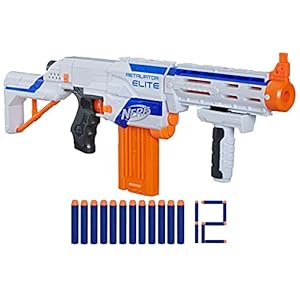 NERF N-Strike Elite Retaliator Blaster, Stock, Grip, Barrel, 12-Clip, 12 Darts, Outdoor Toys for Kids 8+ (Amazon Exclusive)