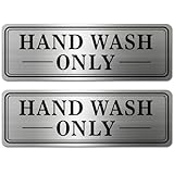2pcs Metal Stainless Steel Hand Wash Only Sign,With Self Adhesive,9x3in(Hand Wash Only2pcs)