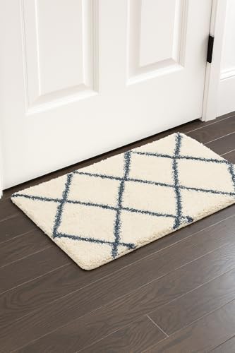 Image of VASAC Carpet for Hallway, Kitchen, and Modern InteriorsCarpetCozy Shag Runner for Living Room, Bedroom & Office Decor ETC Size 16x24 Inch, Patten-Solid Ivory Blue B
