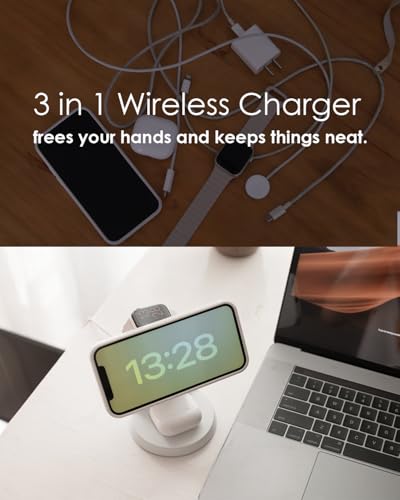 Image of Wireless Charger,3 in 1 Charging Station,15W Phone Charger Stand | Compatible with Mag-Safe Charger for iPhone 17 /16 /15 /14 /13 /12 Series, Apple Watch, AirPods (Adapter Included)