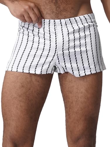 Vxuxlje Men's Satiny Striped Swim Trunks Elastic Waistband Boxer Shorts Underwear Loungewear2