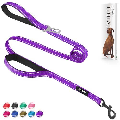6 Foot Purple Dog Leashes for Large Medium and Small Breed Dogs That Pull,Reflective Nylon Heavy Duty Dog Leash with 2 Comfortable Padded Traffic Handles and Car Seat Belt for Walking and Training 6 Foot Purple Dog Leashes for Large Medium and Small Breed Dogs That Pull,Reflective Nylon Heavy Duty Dog Leash with 2 Comfortable Padded Traffic Handles and Car Seat Belt for Walking and Training