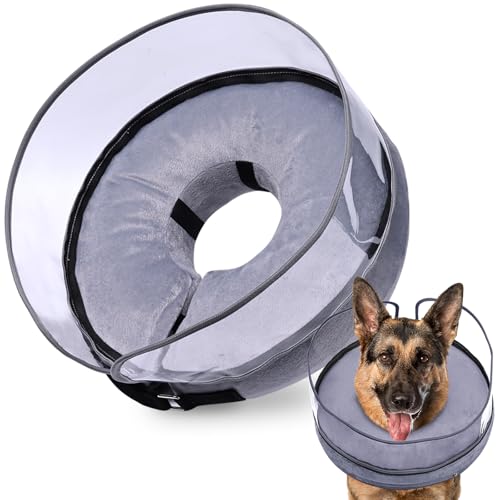 Image of BARKLESS Dog Cone, Inflatable Dog Cone After Surgery for Large Breeds, Soft Surgery Collar with Enhanced Anti-Licking Guard Shield for Pets, Patented Protective Donut Collar