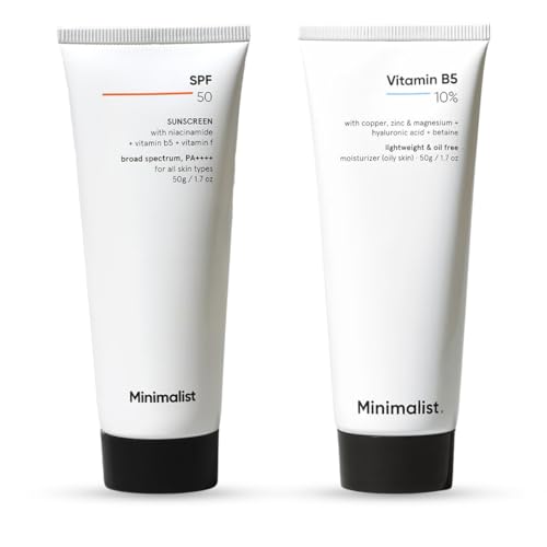 Image of Minimalist Daily Hydration & Sun Protection Combo | SPF 50 PA++++ Cream Sunscreen 50g + 10% Vitamin B5 Oil-Free Gel Moisturizer 50g | For Oily & Acne-Prone Skin